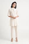 Buy_Madder Much_White 100% Handloom - 80% 20% Abe Tonal Peplum Tunic And Pant Set _at_Aza_Fashions