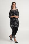 Madder Much_Black 80% Cotton 20% Silk (handloom Kori Floral Pattern Slip-on Tunic Pant Set _at_Aza_Fashions