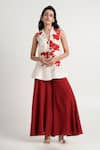 Buy_Madder Much_Red 80% Cotton 20% Silk (handloom Chanderi Kubra Floral Peplum Tunic And Pant Set _at_Aza_Fashions