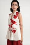 Buy_Madder Much_Red 80% Cotton 20% Silk (handloom Chanderi Kubra Floral Peplum Tunic And Pant Set _Online_at_Aza_Fashions