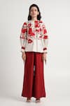 Buy_Madder Much_Red Handloom Cotton, Chanderi Silk, Rayon Nyla Bloom Top And Wide Leg Pant Set _at_Aza_Fashions