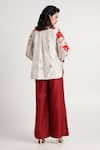 Shop_Madder Much_Red Handloom Cotton, Chanderi Silk, Rayon Nyla Bloom Top And Wide Leg Pant Set _at_Aza_Fashions
