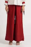 Shop_Madder Much_Red Handloom Cotton, Chanderi Silk, Rayon Nyla Bloom Top And Wide Leg Pant Set _Online_at_Aza_Fashions
