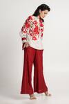 Madder Much_Red Handloom Cotton, Chanderi Silk, Rayon Nyla Bloom Top And Wide Leg Pant Set _at_Aza_Fashions