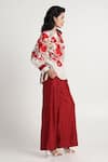 Buy_Madder Much_Red Handloom Cotton, Chanderi Silk, Rayon Nyla Bloom Top And Wide Leg Pant Set 
