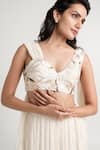 Madder Much_Ivory 80% Cotton 20% Silk (handloom Opal Floral Bustier And Pleated Skirt Set _Online_at_Aza_Fashions