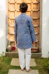 Shop_PlumCheeks_Blue 100% Cotton Hand Block Print Floral Kurta Set  _at_Aza_Fashions