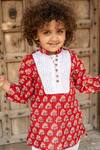 PlumCheeks_Red 100% Cotton Hand Block Print Blossom Kurta Set  _Online_at_Aza_Fashions