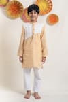 Buy_PlumCheeks_Orange 100% Cotton Hand Block Print Stripe Utsav Kurta Set _at_Aza_Fashions
