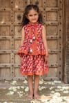 Buy_PlumCheeks_Red 100% Cotton Hand Block Print Blossom Dress  _at_Aza_Fashions