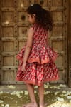 Shop_PlumCheeks_Red 100% Cotton Hand Block Print Blossom Dress  _at_Aza_Fashions