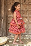 PlumCheeks_Red 100% Cotton Hand Block Print Blossom Dress  _Online_at_Aza_Fashions