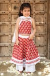 Buy_PlumCheeks_Red 100% Cotton Hand Block Print Blossom Lehenga Set  _at_Aza_Fashions