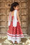 Shop_PlumCheeks_Red 100% Cotton Hand Block Print Blossom Lehenga Set  _at_Aza_Fashions