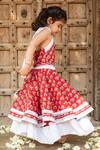 PlumCheeks_Red 100% Cotton Hand Block Print Blossom Lehenga Set  _Online_at_Aza_Fashions