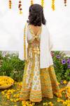 Shop_PlumCheeks_White 100% Cotton Hand Block Printed Marigold Lehenga Set  _at_Aza_Fashions