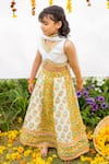 PlumCheeks_White 100% Cotton Hand Block Printed Marigold Lehenga Set  _Online_at_Aza_Fashions