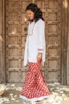 PlumCheeks_Red 100% Cotton Handwoven Floral Print And Hand Block Sharara Set  _Online_at_Aza_Fashions