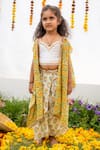 Buy_PlumCheeks_Yellow 100% Cotton Hand Block Printed And Embroidered Cape Skirt Set  _at_Aza_Fashions