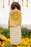 Shop_PlumCheeks_Yellow 100% Cotton Hand Block Printed And Embroidered Cape Skirt Set  _at_Aza_Fashions