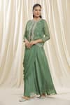 Nazaakat by Samara Singh_Green Jacket Organza Hand Embroidered Zardozi Work Round Neck Skirt Saree Set_Online_at_Aza_Fashions