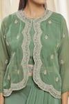 Shop_Nazaakat by Samara Singh_Green Jacket Organza Hand Embroidered Zardozi Work Round Neck Skirt Saree Set_Online_at_Aza_Fashions