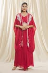 Buy_Samyukta Singhania_Red Jacket Organza Embroidered Pearl Jacket Open Skirt Set_at_Aza_Fashions