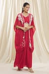 Buy_Samyukta Singhania_Red Jacket Organza Embroidered Pearl Jacket Open Skirt Set_Online_at_Aza_Fashions