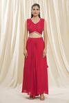 Samyukta Singhania_Red Jacket Organza Embroidered Pearl Jacket Open Skirt Set_at_Aza_Fashions