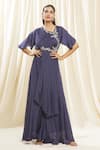 Buy_Samyukta Singhania_Purple Chiffon Embroidered Aari Work Asymmetric Neck Draped Kurta And Palazzo Set _at_Aza_Fashions