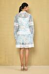 Shop_Naintara Bajaj_White Cotton Print Aster Bloom Mandarin Collar Lace Embellished Dress_at_Aza_Fashions