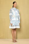 Shop_Naintara Bajaj_White Cotton Print Aster Bloom Mandarin Collar Lace Embellished Dress_Online_at_Aza_Fashions
