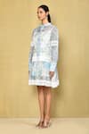 Naintara Bajaj_White Cotton Print Aster Bloom Mandarin Collar Lace Embellished Dress_at_Aza_Fashions