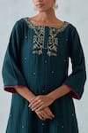 Priya Chaudhary Green Cotton, Chanderi Sequins, Embroidery Round Amaryllis Yoke Kurta Pant Set at Aza Fashions Priya Chaudhary_Green Cotton, Chanderi Sequins, Embroidery Round Amaryllis Yoke Kurta Pant Set _at_Aza_Fashions
