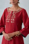 Buy_Priya Chaudhary_Maroon Chanderi Embroidery Sequin Round Neck Ivy Vine Yoke Kurta _Online_at_Aza_Fashions