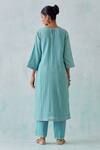 Shop_Priya Chaudhary_Blue Cotton, Chanderi Sequins, Embroidery V-neck Kurta Pant Set _at_Aza_Fashions