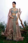 Buy_OMANA BY RANJANA BOTHRA_Grey Lehenga And Dupatta Organza Embroidery Dori Sweetheart Alila Mughal Set _at_Aza_Fashions