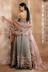 Shop_OMANA BY RANJANA BOTHRA_Grey Lehenga And Dupatta Organza Embroidery Dori Sweetheart Alila Mughal Set _at_Aza_Fashions