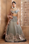 OMANA BY RANJANA BOTHRA_Grey Lehenga And Dupatta Organza Embroidery Dori Sweetheart Alila Mughal Set _Online_at_Aza_Fashions