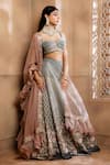 Buy_OMANA BY RANJANA BOTHRA_Grey Lehenga And Dupatta Organza Embroidery Dori Sweetheart Alila Mughal Set _Online_at_Aza_Fashions