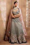 Buy_OMANA BY RANJANA BOTHRA_Grey Lehenga And Dupatta Organza Embroidery Dori Sweetheart Alila Mughal Set 