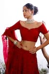 OMANA BY RANJANA BOTHRA_Red Lehenga And Dupatta Organza Embroidery Thread Mughal Bridal Set _at_Aza_Fashions