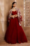 Buy_OMANA BY RANJANA BOTHRA_Red Jacket Organza Embroidery Cutdana Jacket Open Shahi Flower Lehenga Set _at_Aza_Fashions