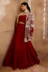 Buy_OMANA BY RANJANA BOTHRA_Red Jacket Organza Embroidery Cutdana Jacket Open Shahi Flower Lehenga Set _Online_at_Aza_Fashions