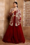 Shop_OMANA BY RANJANA BOTHRA_Red Jacket Organza Embroidery Cutdana Jacket Open Shahi Flower Lehenga Set _Online_at_Aza_Fashions