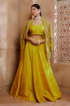 Buy_OMANA BY RANJANA BOTHRA_Yellow Jacket Organza Embroidery Cutdana Shahi Flower Lehenga Set _at_Aza_Fashions