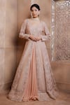 Buy_OMANA BY RANJANA BOTHRA_Pink Lehenga Georgette Embroidery Thread Round Botanical Jacket Set _at_Aza_Fashions