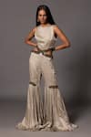 Buy_A Humming Way_Grey Linen Satin Embroidered Bead Round Laura 3-d Applique Jumpsuit _at_Aza_Fashions