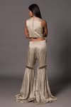 Shop_A Humming Way_Grey Linen Satin Embroidered Bead Round Laura 3-d Applique Jumpsuit _at_Aza_Fashions