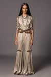 Buy_A Humming Way_Grey Linen Satin Embroidered Bead Lasura 3-d Applique Jumpsuit With Patchwork _at_Aza_Fashions